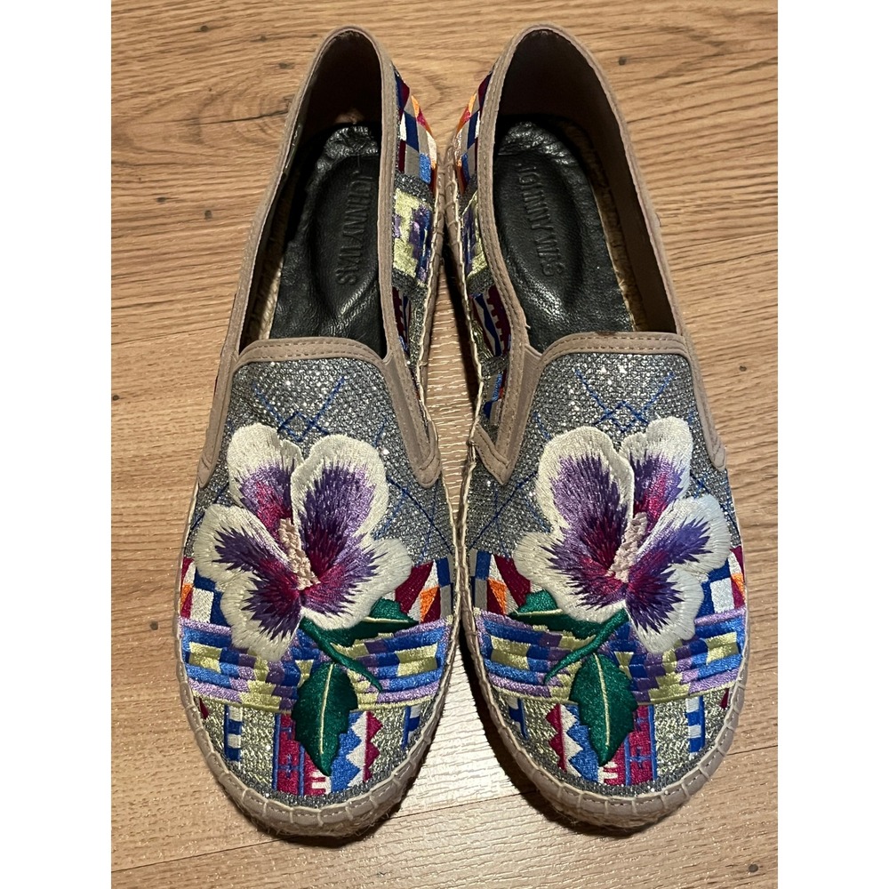 Johnny Was Madrid Espadrille Womens 9.5 Silver Multi Floral Embroidered Metallic - Picture 4 of 16